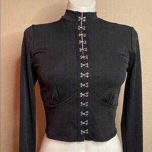 Black Long Sleeve Hook-Eye bustier goth rock top Windsor M